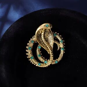 Serpenti Snake Emerald Blue Crystal Eyes & Accents, Regal Cobra Brooch